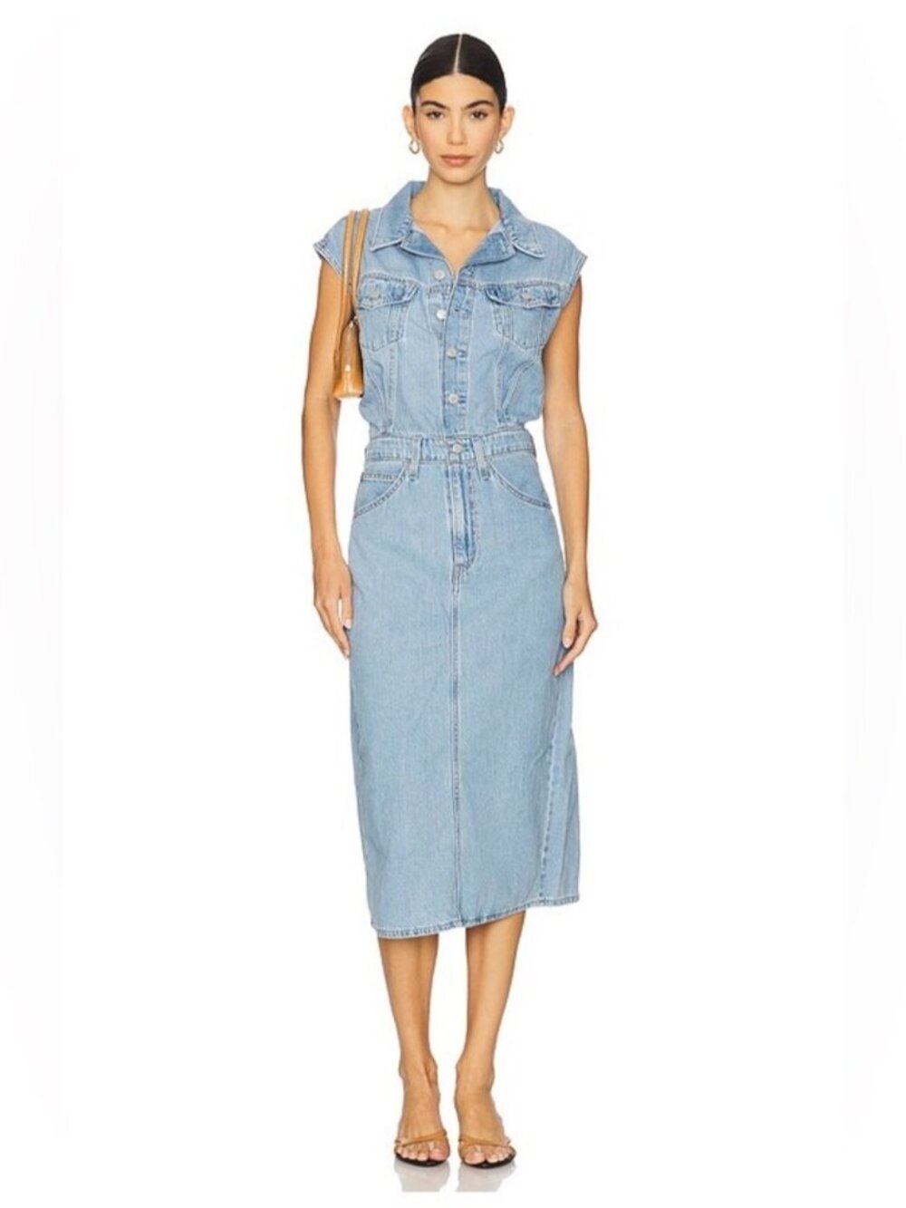 Levi’s Iconic Sleeveless Denim Midi Shirt Dress Size XL Blue Light Wash